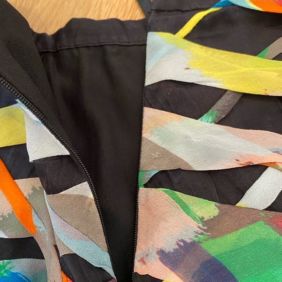 Cori 100% Silk Skirt Black with Bright Woven Silk Strips W Ruffle - Picture 9 of 16